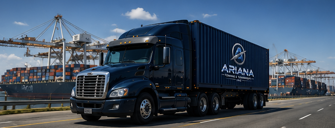 Ariana transport truck moving container near port